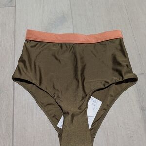 Zimmermann Olive and Coral High-Waisted Bikini Bottom